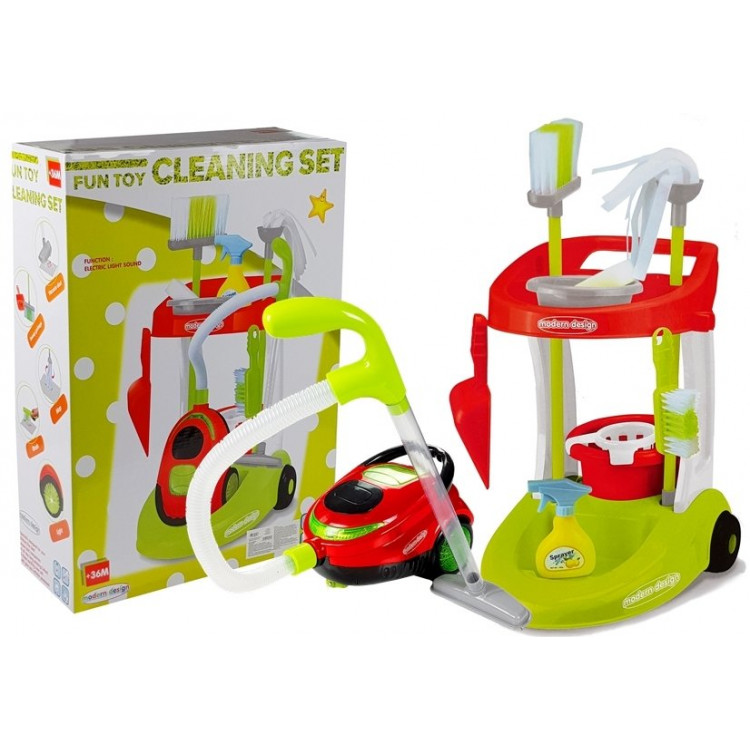 Vozík s vysávačom a s príslušenstvom na čistenie